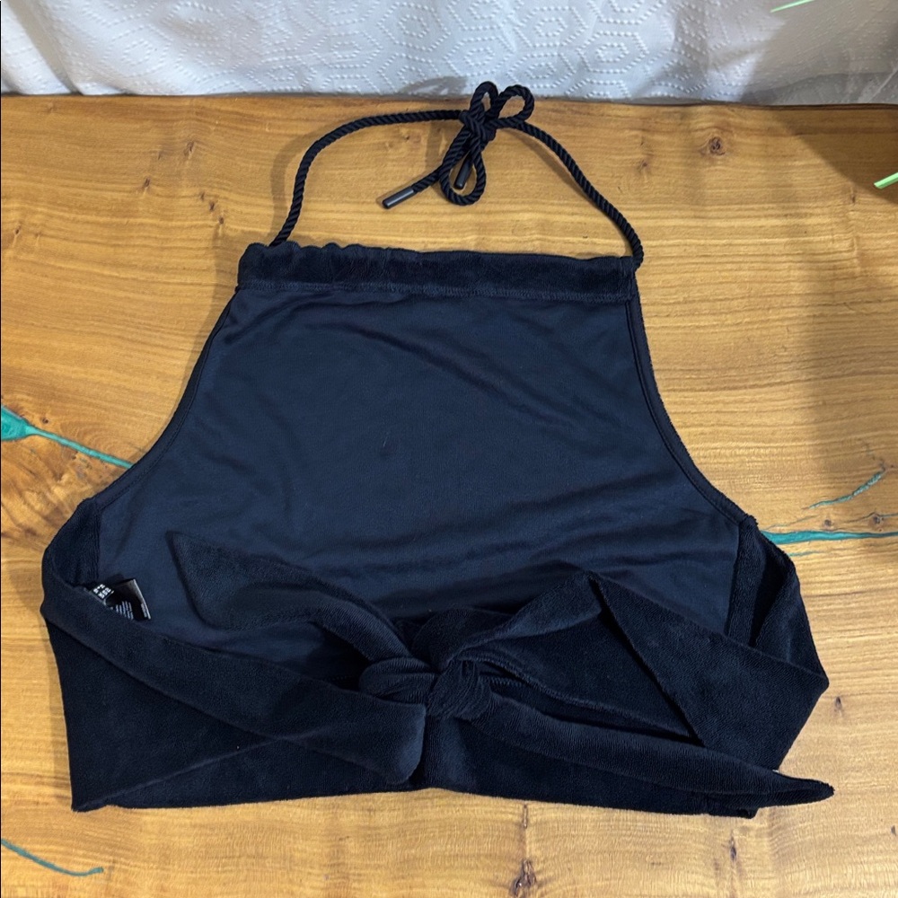 ME + EM Tie halter tie back terry cloth Top